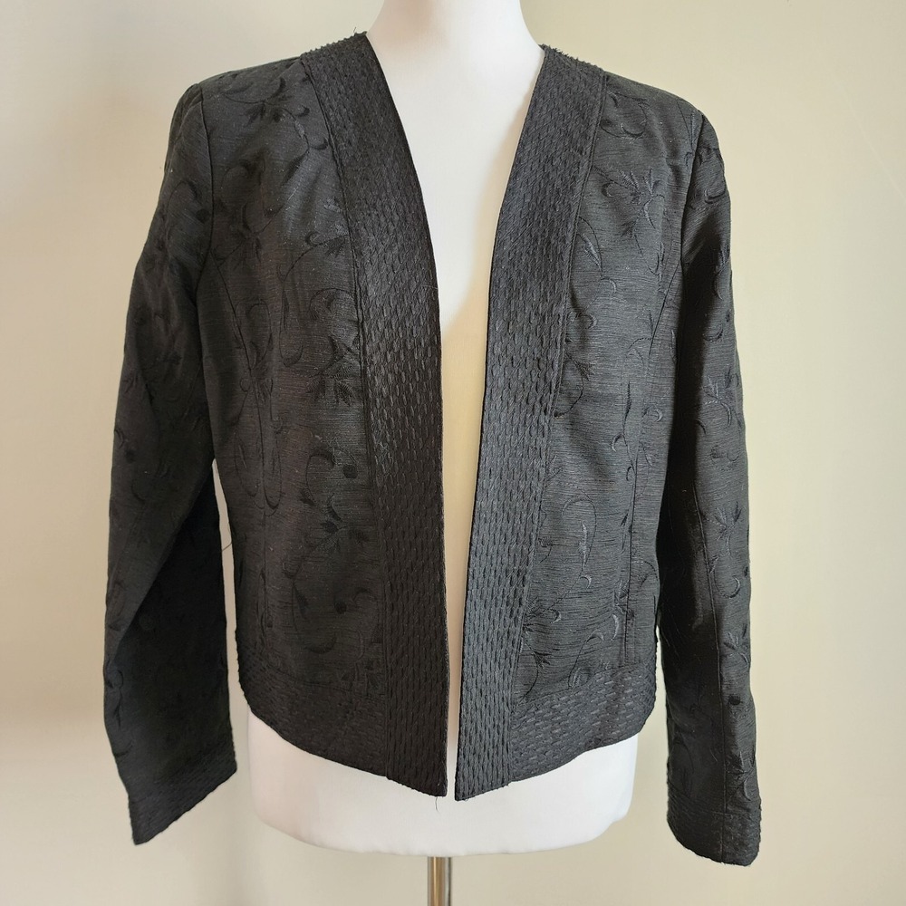 Silkland 100% Silk Jacket Womens‎ Medium Petite PM Blazer Elegant Jacquard Grad